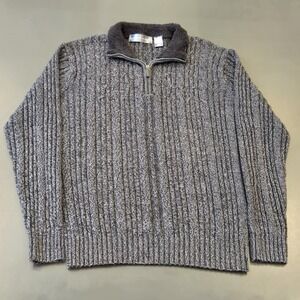 Oscar De La Renta Quarter Zip Sweater XL Men's Gray Pullover Sherpa Collar Layer